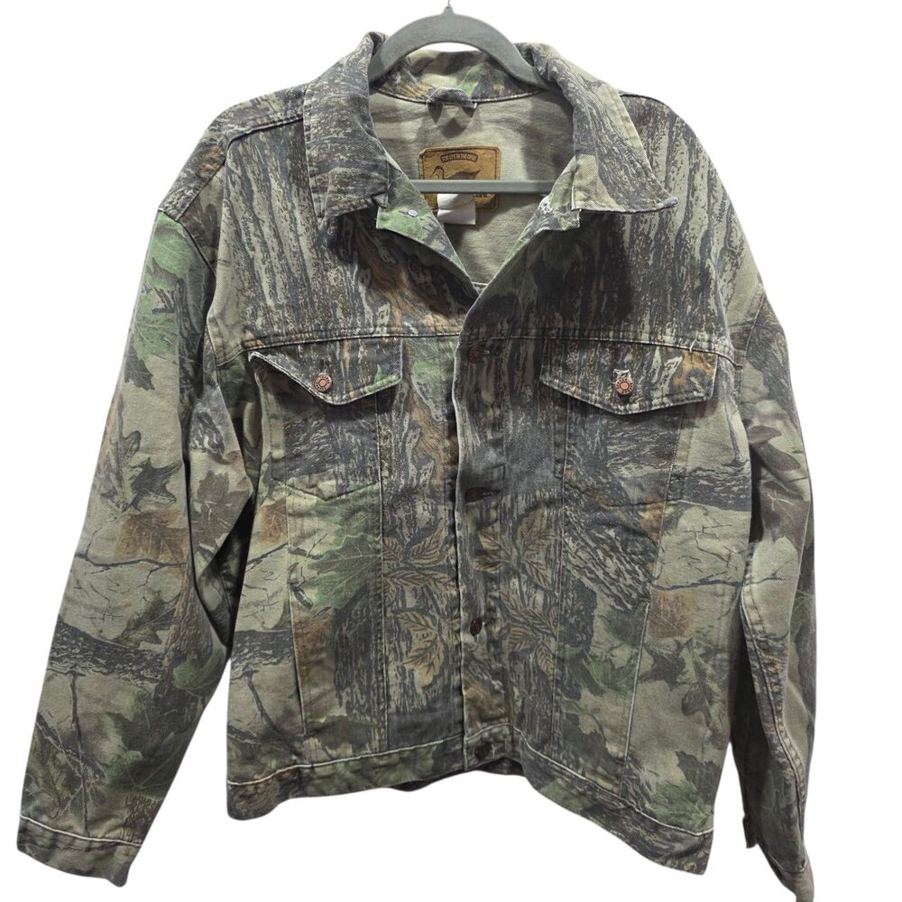 Duxbak Vintage Camo Denim Trucker Jacket Mossy Oak Style USA Y2K L